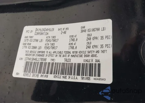 2006 Dodge Ram 1500 Slt from USA, damaged, VIN 1D7HA18N46J178508